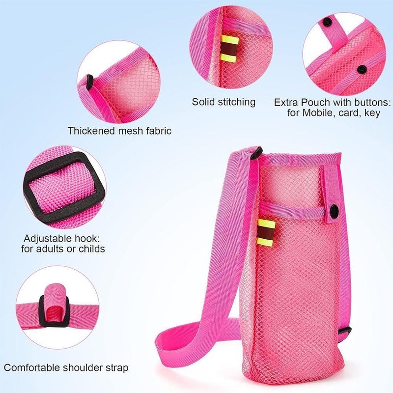 Bukela Portable Mesh Bottle Bag, 3 Pack Mesh Water Bottle Carrier with Adjustable Shoulder Strap Lightweight Sling Bottle Bag Sleeve for Sports Gym Hiking Camping (Rose Red/Pink/Purple) - Image 3